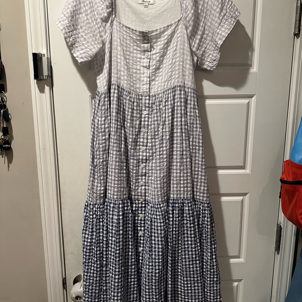 Madewell gingham Plaid Button-Front Dress - Blue and White